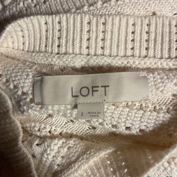 Loft White‎ Cream Pom Pom 100% Cotton Open Weave Knit Sweater - Picture 4 of 6